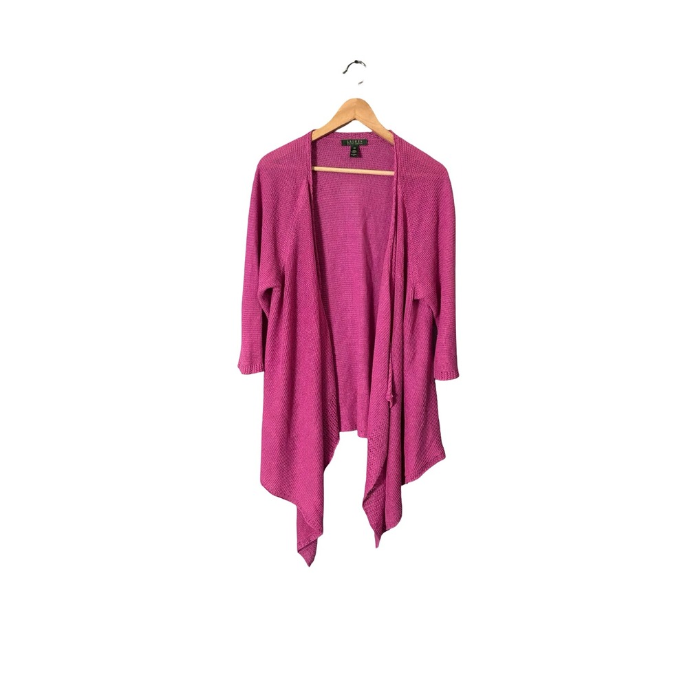 Lauren Ralph Lauren 2X Pink 100% Linen Open Front Draped Cardigan Sweater